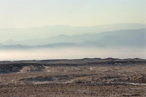 Arava desert in the first rays of the sun Stock Photos
