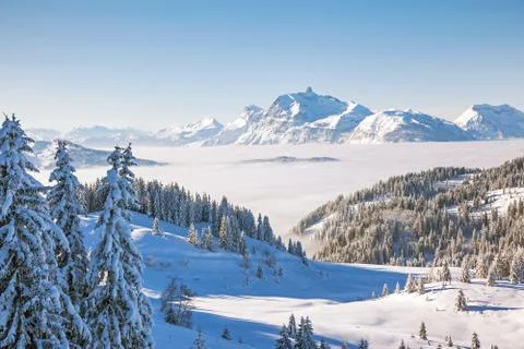 Aravis Mountain Range from Les Gets Stock Photos