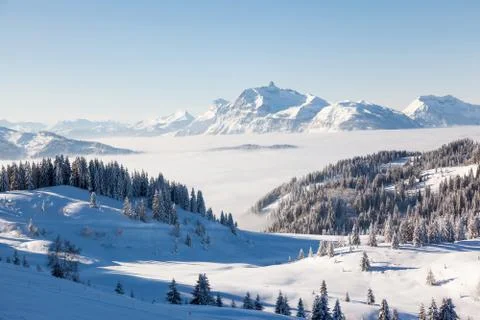 Aravis Mountain Range from Les Gets Stock Photos