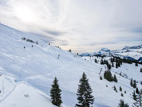 The Aravis range in the winter. Torraz, La Giettaz, France. Stock Photos