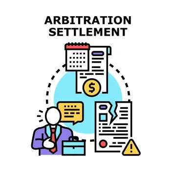 Arbitration settlement process with legal documents and businessman Stock Illustration