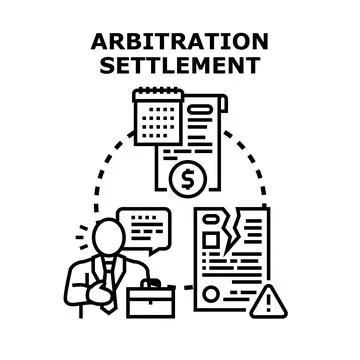 Arbitration settlement process with legal documents and businessman Stock Illustration