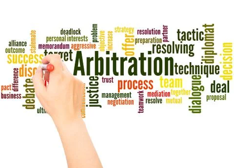 Arbitration word cloud hand writing concept Stock Photos
