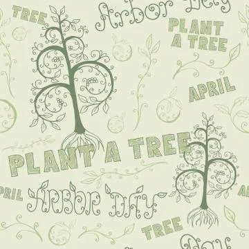 Arbor Day Hand Drawn Seamless Floral Pattern Stock Illustration