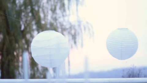 Arbor with decorations for a romantic dinner in the park against the backdrop of Stock Footage