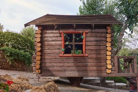 Arbor in the form of a hut. Stock Photos