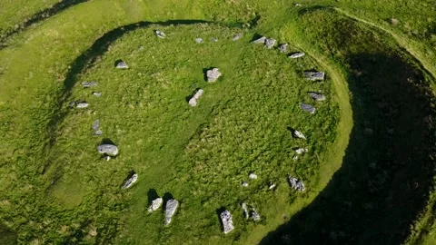 Arbor Low Stone Circle Amazing Circling Drone Clip, Derbyshire, UK, Neolithic 2K Stock-Footage 172281402
