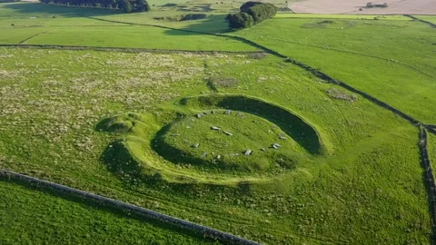 Arbor Low Stone Circle Beautiful Drone View, Derbyshire, UK, Neolithic 2K Stock Footage 172282805