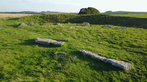 Arbor Low Stone Circle Close-up and Rising, Derbyshire, UK, Neolithic 2K Stock Footage 172284925