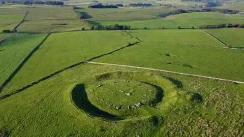 Arbor Low Stone Circle Drone Circling, Peak District, UK, Megalithic, 2K Stock Footage 172283170