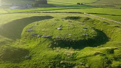 Arbor Low Stone Circle Sunny Drone Clip, Derbyshire, UK, Neolithic 2K Stock Footage 172285161