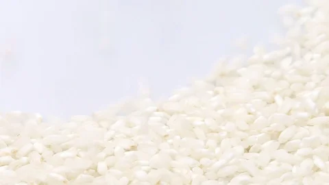 Arborio rice on white background falling from top and filling up frame. Stock Footage 108456646