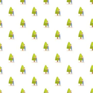 Arborist cutting tree with chainsaw seamless pattern Stock Illustration