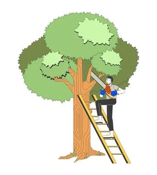 Arborist felling tree with chainsaw 2D vector illustration Stock Illustration