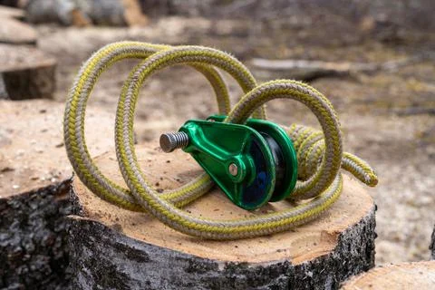 Arborist rigging block with rope loop Stock Photos