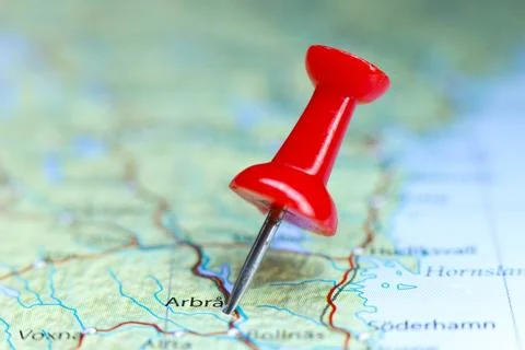 Arbra, Sweden pin on map Stock Photos