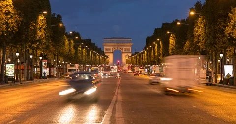 Arc de Triomph and champs-elysees Night to Day Time Lapse Видео 97256352