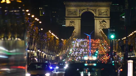 Arc de Triomph in Paris by night Stock Footage 58196235