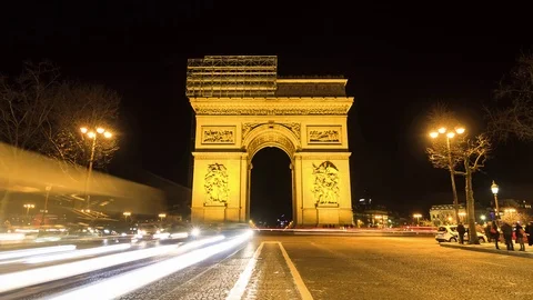 Arc de Triomphe 4K night timelapse Stock Footage 96496043