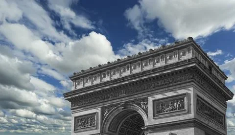 Arc de Triomphe (against the background of sky with clouds), Paris, France 스톡 사진