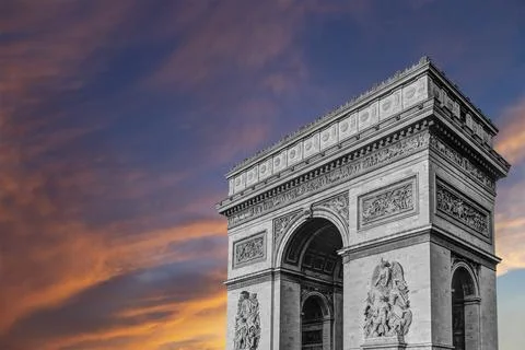 Arc de Triomphe (against the background of sky with clouds), Paris, France Stock Photos