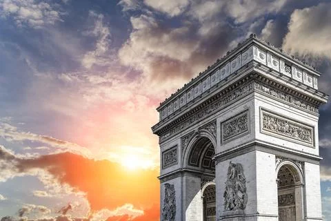 Arc de Triomphe (against the background of sky with clouds), Paris, France Stock Photos
