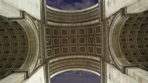 Arc de Triomphe (against the moving clouds, 4K), time lapse, Paris, France. Stock Footage 239669556