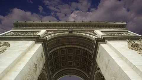 Arc de Triomphe (against the moving clouds, 4K), time lapse, Paris, France. Stock Footage 239669564
