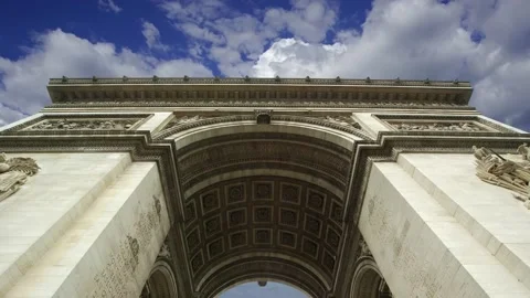Arc de Triomphe (against the moving clouds, 4K), time lapse, Paris, France. Stock Footage 239669567