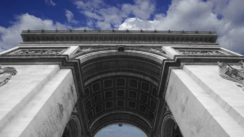Arc de Triomphe (against the moving clouds, 4K), time lapse, Paris, France. Stock Footage 239669577