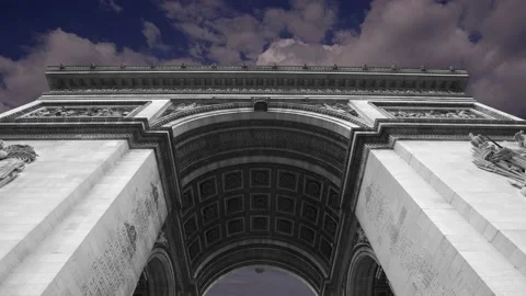 Arc de Triomphe (against the moving clouds, 4K), time lapse, Paris, France. Stock Footage 239669580