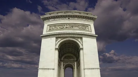 Arc de Triomphe (against the moving clouds, 4K), time lapse, Paris, France. Stock Footage 239669594