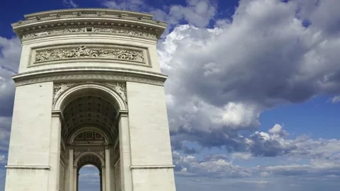 Arc de Triomphe (against the moving clouds, 4K), time lapse, Paris, France. Stock Footage 239669603