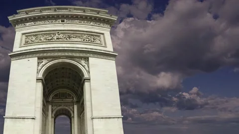 Arc de Triomphe (against the moving clouds, 4K), time lapse, Paris, France. Stock Footage 239669614