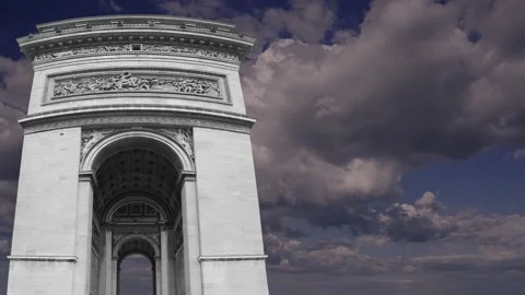 Arc de Triomphe (against the moving clouds, 4K), time lapse, Paris, France. Video stock 239669645