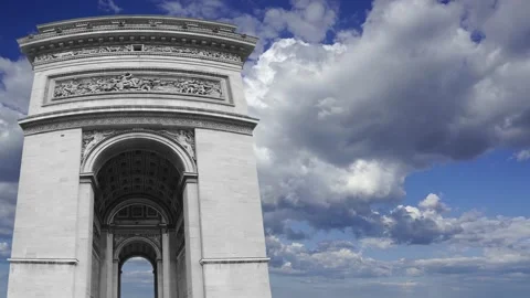 Arc de Triomphe (against the moving clouds, 4K), time lapse, Paris, France. Stock Footage 239669653