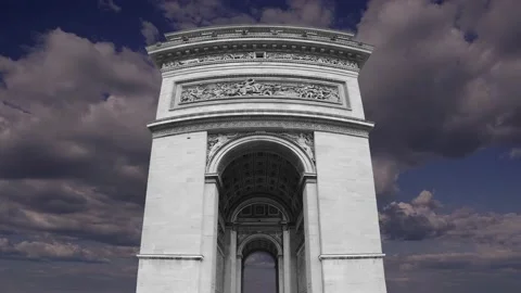 Arc de Triomphe (against the moving clouds, 4K), time lapse, Paris, France. Stock Footage 239669666