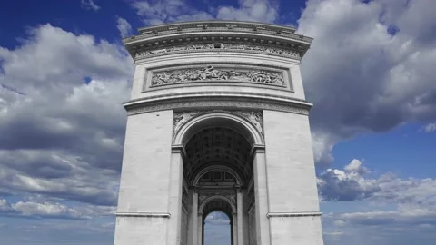Arc de Triomphe (against the moving clouds, 4K), time lapse, Paris, France. Stock Footage 239669675