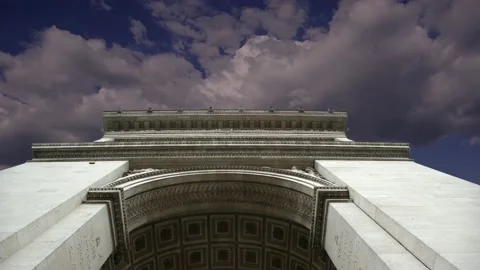 Arc de Triomphe (against the moving clouds, 4K), time lapse, Paris, France. Stock Footage 239669686