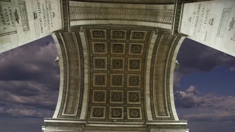 Arc de Triomphe (against the moving clouds, 4K), time lapse, Paris, France. Stock Footage 239669704