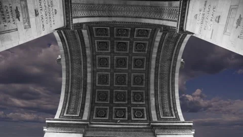 Arc de Triomphe (against the moving clouds, 4K), time lapse, Paris, France. Stock Footage 239669722