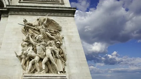 Arc de Triomphe (against the moving clouds, 4K), time lapse, Paris, France. Stock Footage 239669723