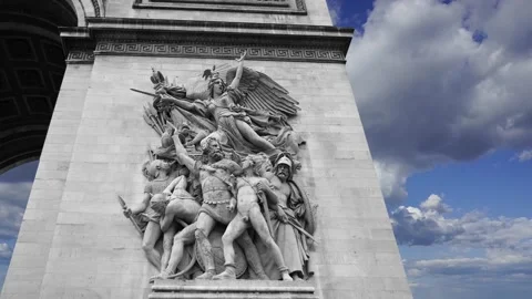 Arc de Triomphe (against the moving clouds, 4K), time lapse, Paris, France. Stock Footage 239669732