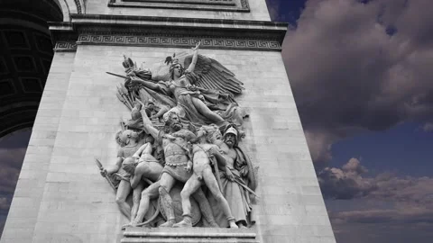 Arc de Triomphe (against the moving clouds, 4K), time lapse, Paris, France. Stock Footage 239669741