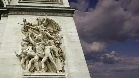 Arc de Triomphe (against the moving clouds, 4K), time lapse, Paris, France. Video stock 239669750