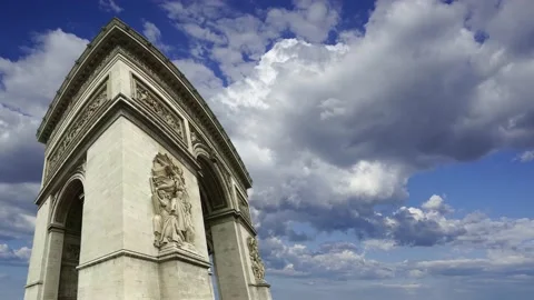 Arc de Triomphe (against the moving clouds, 4K), time lapse, Paris, France. Stock Footage 239669758