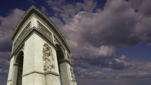 Arc de Triomphe (against the moving clouds, 4K), time lapse, Paris, France. Stock Footage 239669763