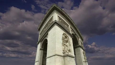 Arc de Triomphe (against the moving clouds, 4K), time lapse, Paris, France. Stock Footage 239669767