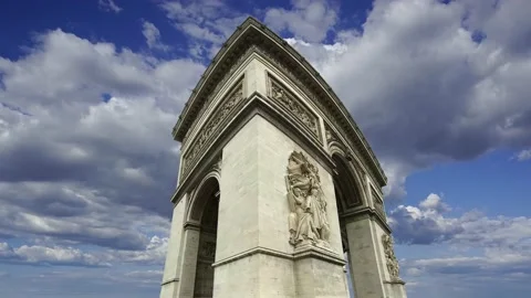 Arc de Triomphe (against the moving clouds, 4K), time lapse, Paris, France. Stock Footage 239669771