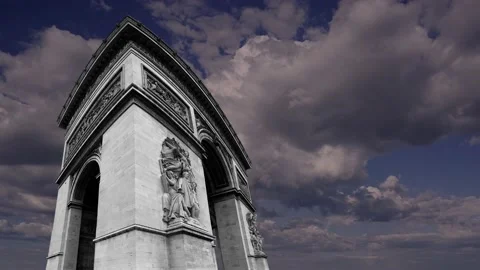 Arc de Triomphe (against the moving clouds, 4K), time lapse, Paris, France. Stock Footage 239669777